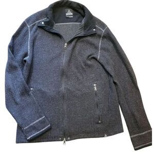 Prana Zip Sweater Men's Large Grey Ribbed Knit Wool Blend Cardigan Barclay